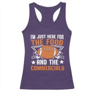 Funny American Football I'm Just Here For The Food And The Commercials Racerback Tank Top Football Helmet TS11 Purple Print Your Wear
