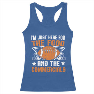 Funny American Football I'm Just Here For The Food And The Commercials Racerback Tank Top Football Helmet TS11 Royal Blue Print Your Wear