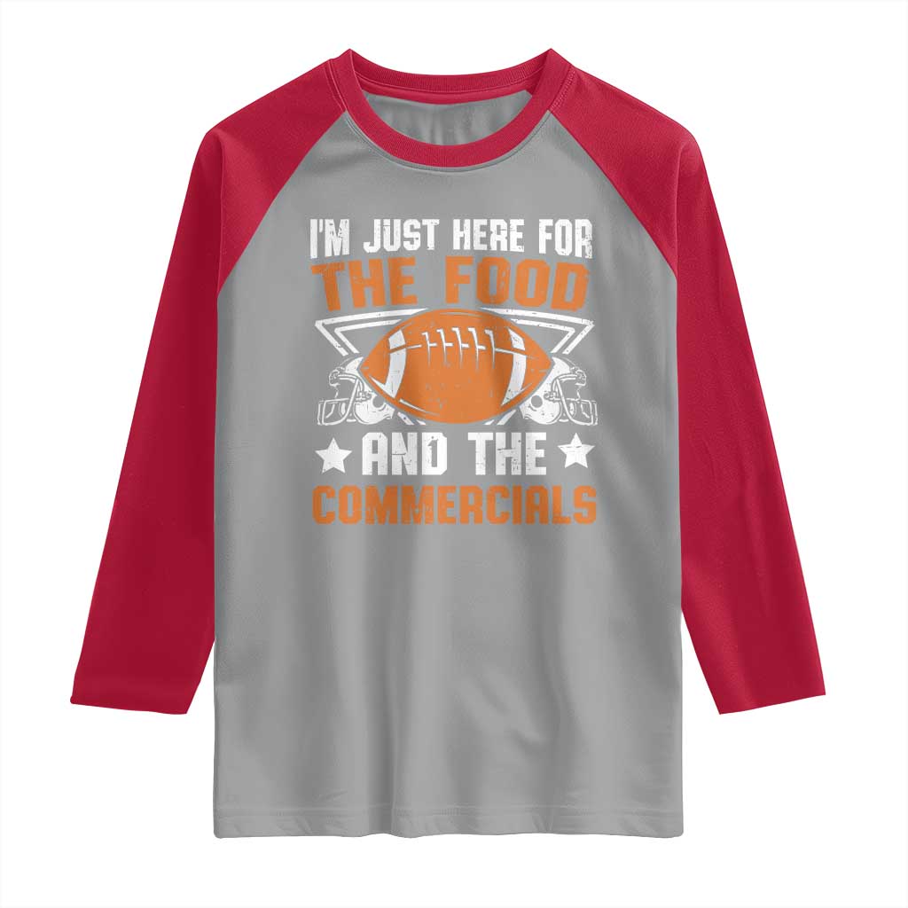Funny American Football I'm Just Here For The Food And The Commercials Raglan Shirt Football Helmet TS11 Sport Gray Red Print Your Wear