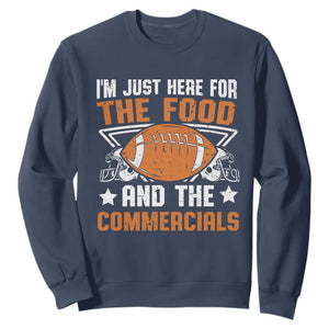 Funny American Football I'm Just Here For The Food And The Commercials Sweatshirt Football Helmet TS11 Navy Print Your Wear