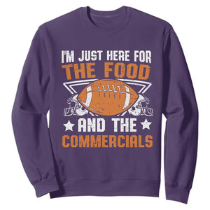 Funny American Football I'm Just Here For The Food And The Commercials Sweatshirt Football Helmet TS11 Purple Print Your Wear