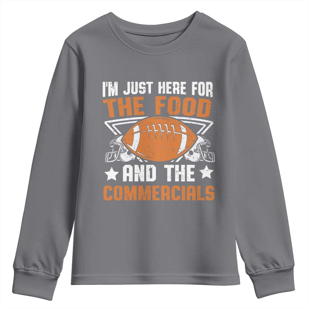Funny American Football I'm Just Here For The Food And The Commercials Youth Sweatshirt Football Helmet TS11 Charcoal Print Your Wear