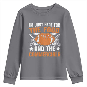 Funny American Football I'm Just Here For The Food And The Commercials Youth Sweatshirt Football Helmet TS11 Charcoal Print Your Wear