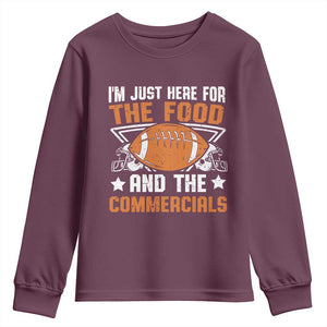 Funny American Football I'm Just Here For The Food And The Commercials Youth Sweatshirt Football Helmet TS11 Maroon Print Your Wear