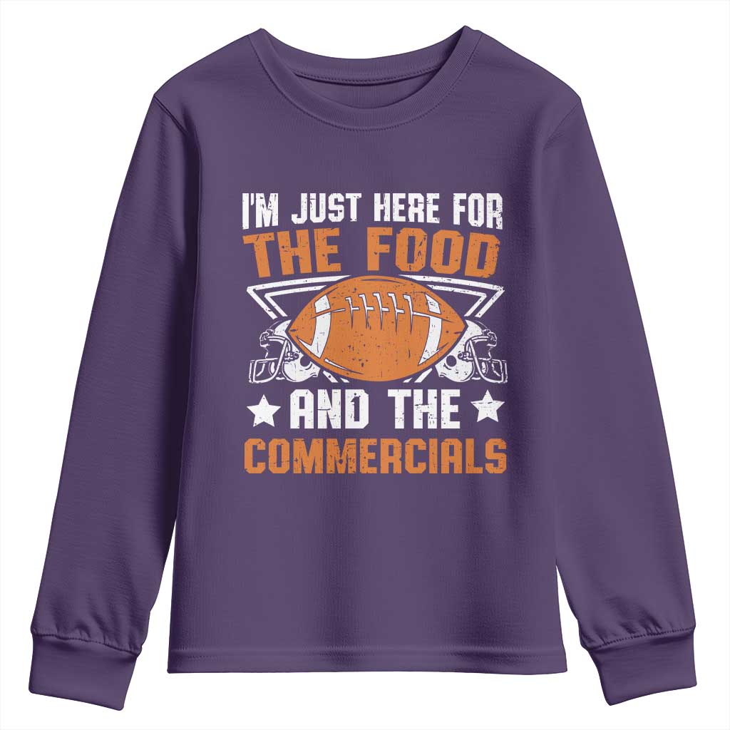 Funny American Football I'm Just Here For The Food And The Commercials Youth Sweatshirt Football Helmet TS11 Purple Print Your Wear