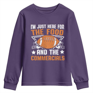 Funny American Football I'm Just Here For The Food And The Commercials Youth Sweatshirt Football Helmet TS11 Purple Print Your Wear
