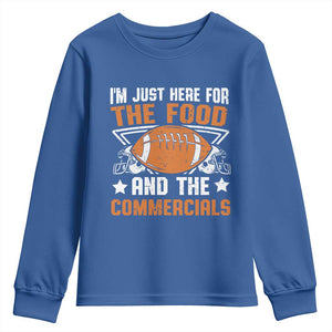 Funny American Football I'm Just Here For The Food And The Commercials Youth Sweatshirt Football Helmet TS11 Royal Blue Print Your Wear