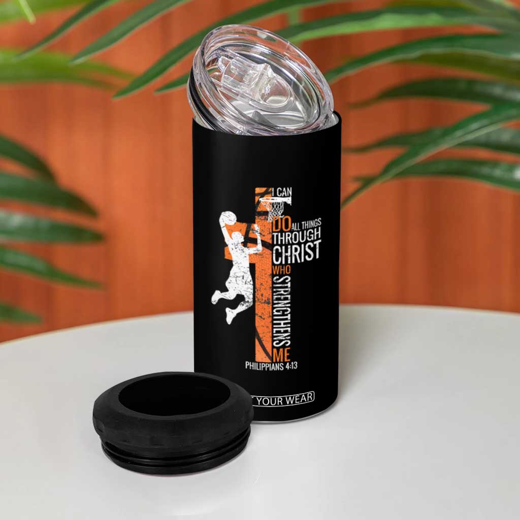 Funny Basketball Christian 4 in 1 Can Cooler Tumbler I Can Do All Things Through Christ Who Strengthens Me TS11 Print Your Wear