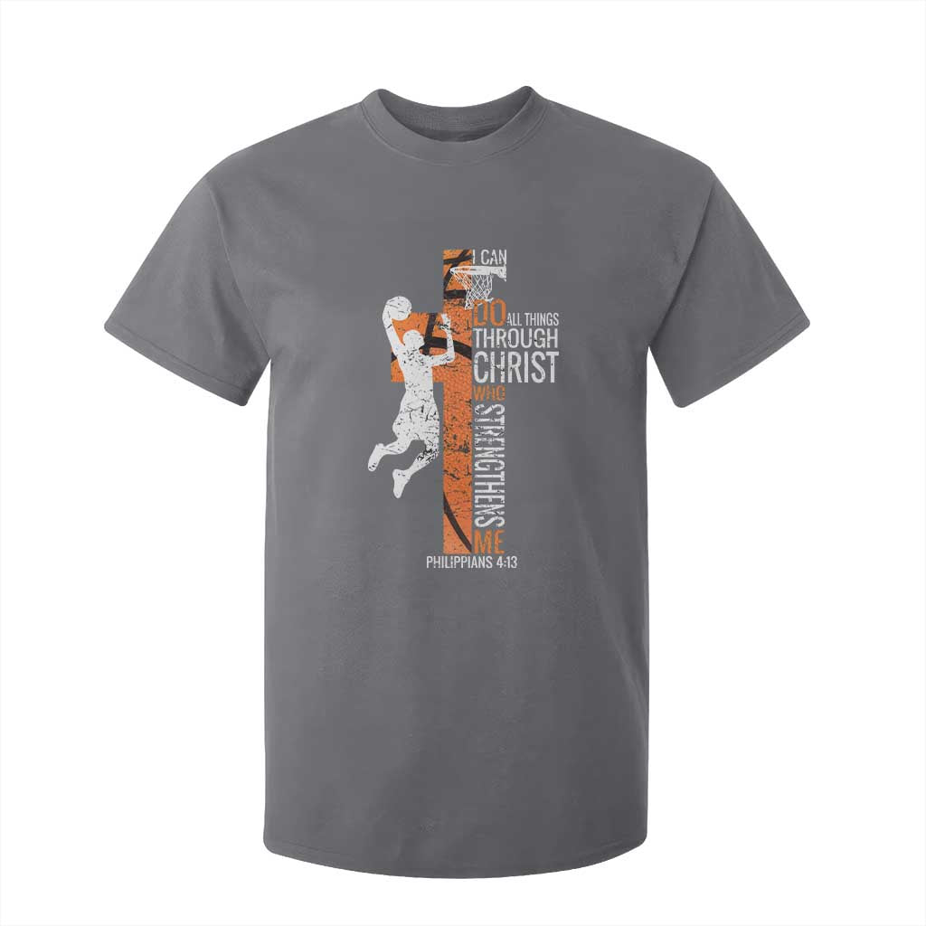 Funny Basketball Christian T Shirt For Kid I Can Do All Things Through Christ Who Strengthens Me TS11 Charcoal Print Your Wear