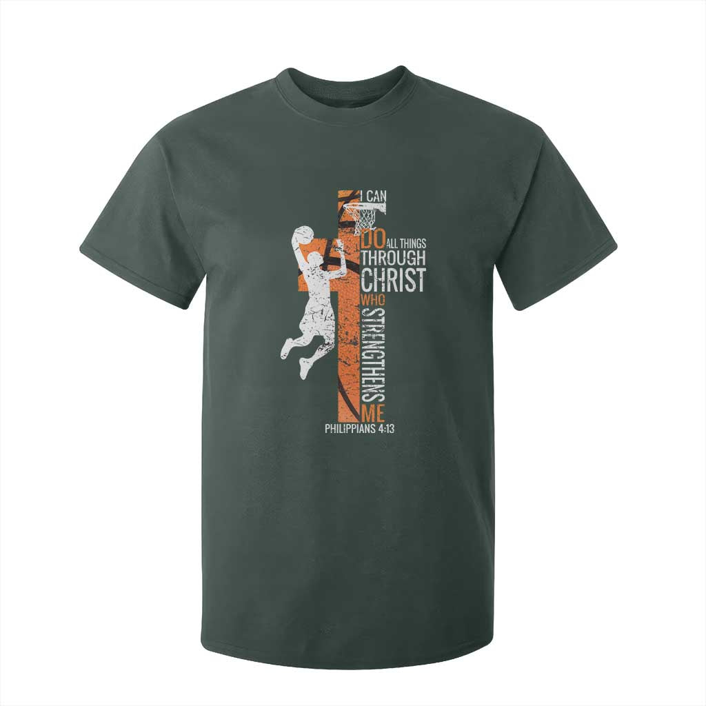 Funny Basketball Christian T Shirt For Kid I Can Do All Things Through Christ Who Strengthens Me TS11 Dark Forest Green Print Your Wear