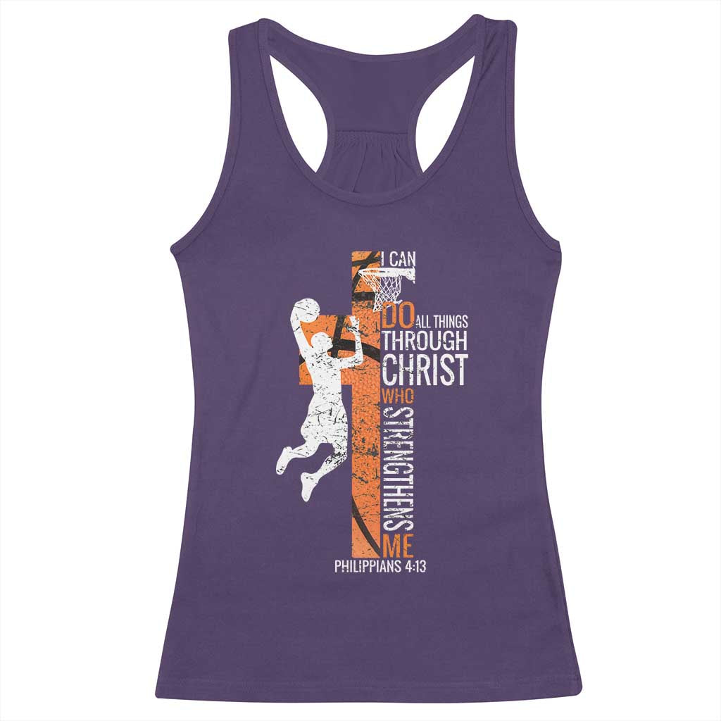 Funny Basketball Christian Racerback Tank Top I Can Do All Things Through Christ Who Strengthens Me TS11 Purple Print Your Wear