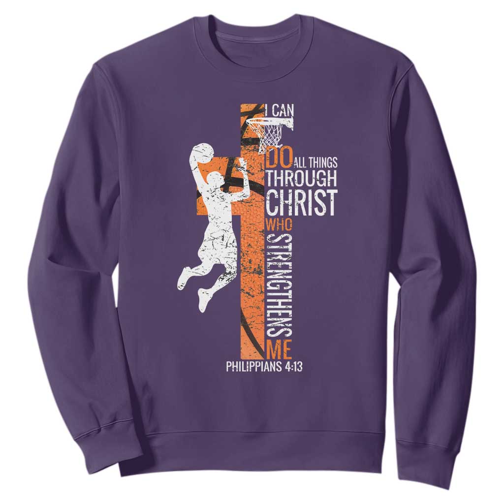 Funny Basketball Christian Sweatshirt I Can Do All Things Through Christ Who Strengthens Me TS11 Purple Print Your Wear