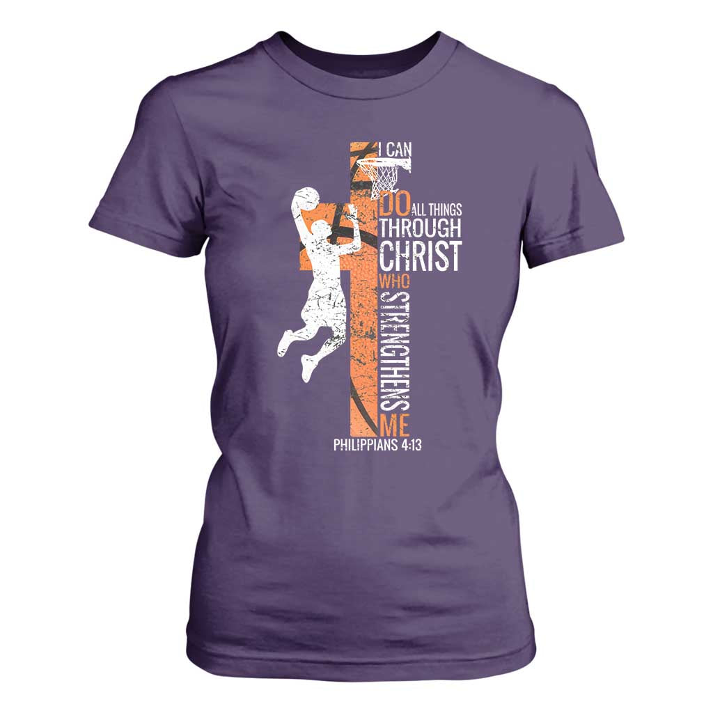 Funny Basketball Christian T Shirt For Women I Can Do All Things Through Christ Who Strengthens Me TS11 Purple Print Your Wear