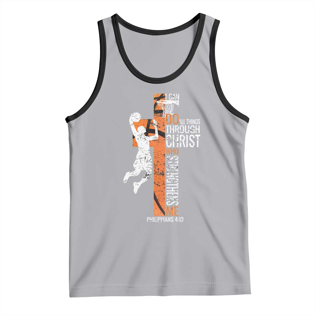 Funny Basketball Christian Tank Top I Can Do All Things Through Christ Who Strengthens Me TS11 Athletic Heather Black Print Your Wear