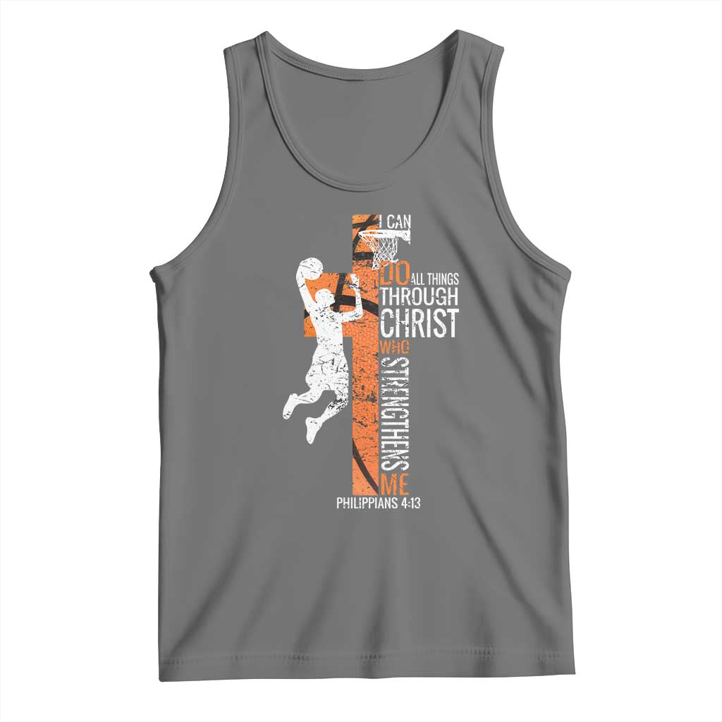Funny Basketball Christian Tank Top I Can Do All Things Through Christ Who Strengthens Me TS11 Black Heather Print Your Wear