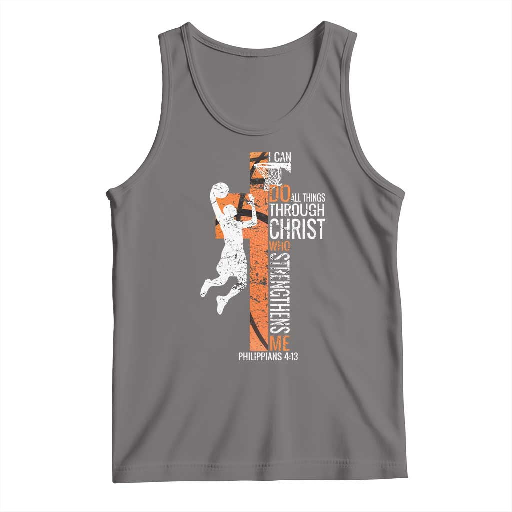 Funny Basketball Christian Tank Top I Can Do All Things Through Christ Who Strengthens Me TS11 Deep Heather Print Your Wear