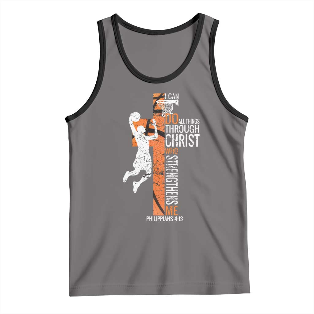 Funny Basketball Christian Tank Top I Can Do All Things Through Christ Who Strengthens Me TS11 Deep Heather Black Print Your Wear