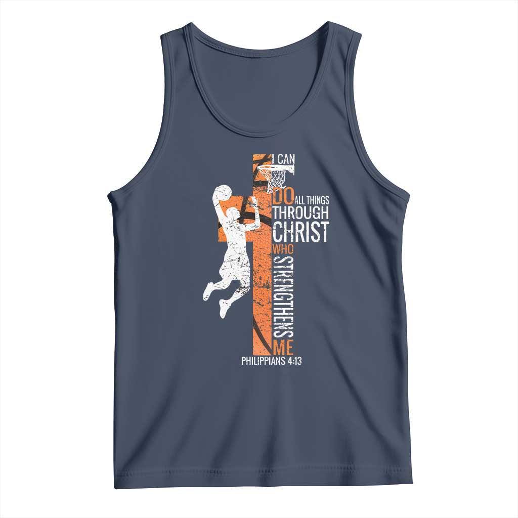 Funny Basketball Christian Tank Top I Can Do All Things Through Christ Who Strengthens Me TS11 Navy Print Your Wear