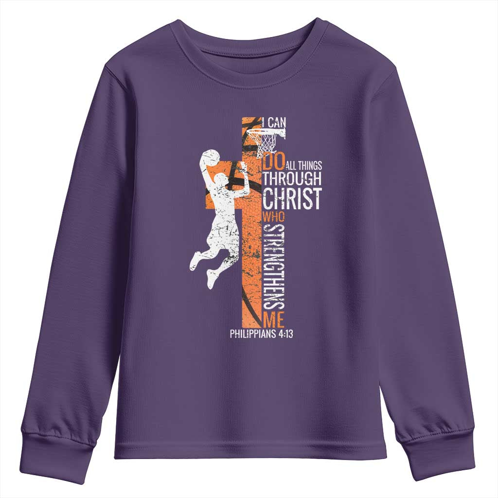 Funny Basketball Christian Youth Sweatshirt I Can Do All Things Through Christ Who Strengthens Me TS11 Purple Print Your Wear