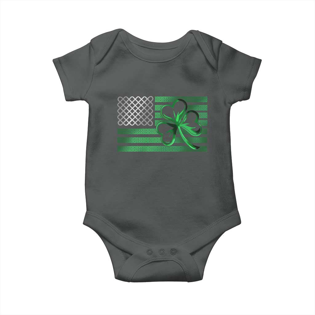 Funny Irish Americans Baby Onesie Shamrock Celtic Knot American Flag St Patrick's Day TS11 Dark Heather Print Your Wear