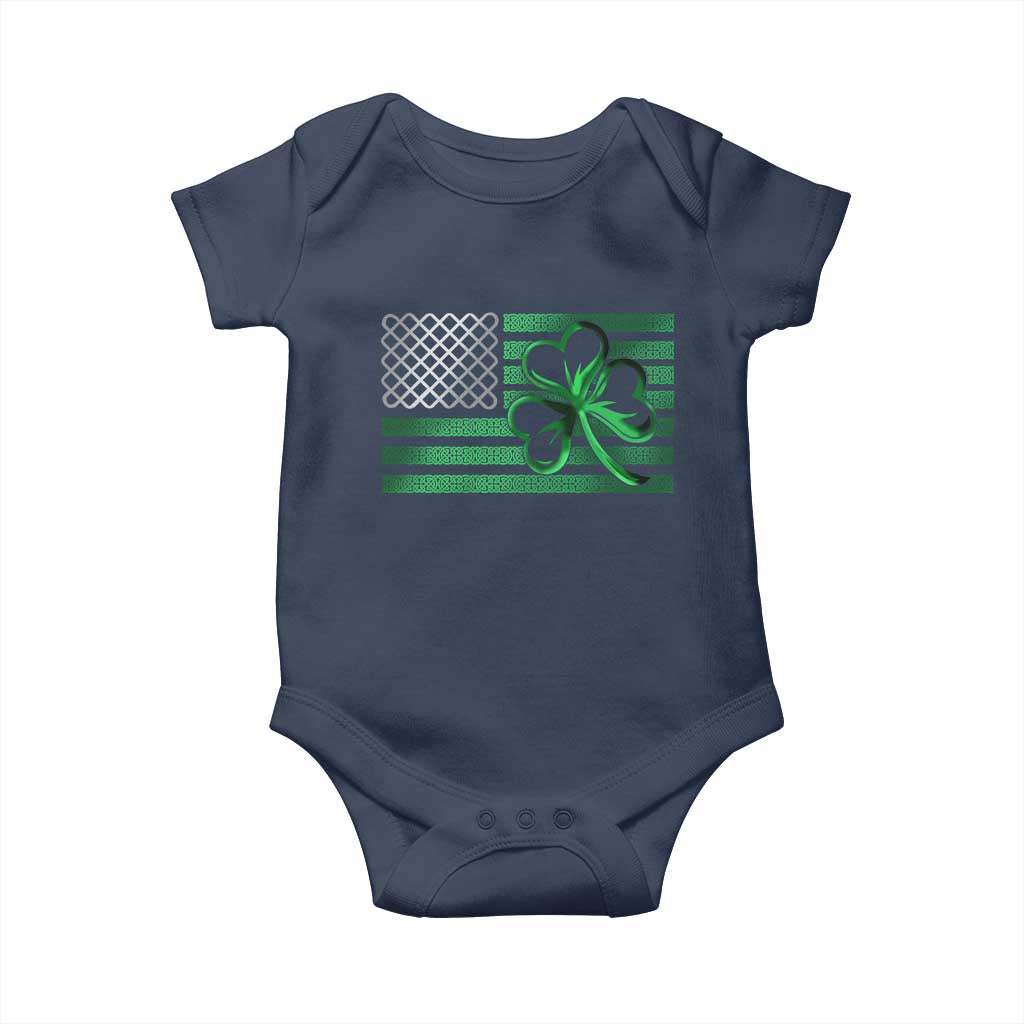 Funny Irish Americans Baby Onesie Shamrock Celtic Knot American Flag St Patrick's Day TS11 Navy Print Your Wear