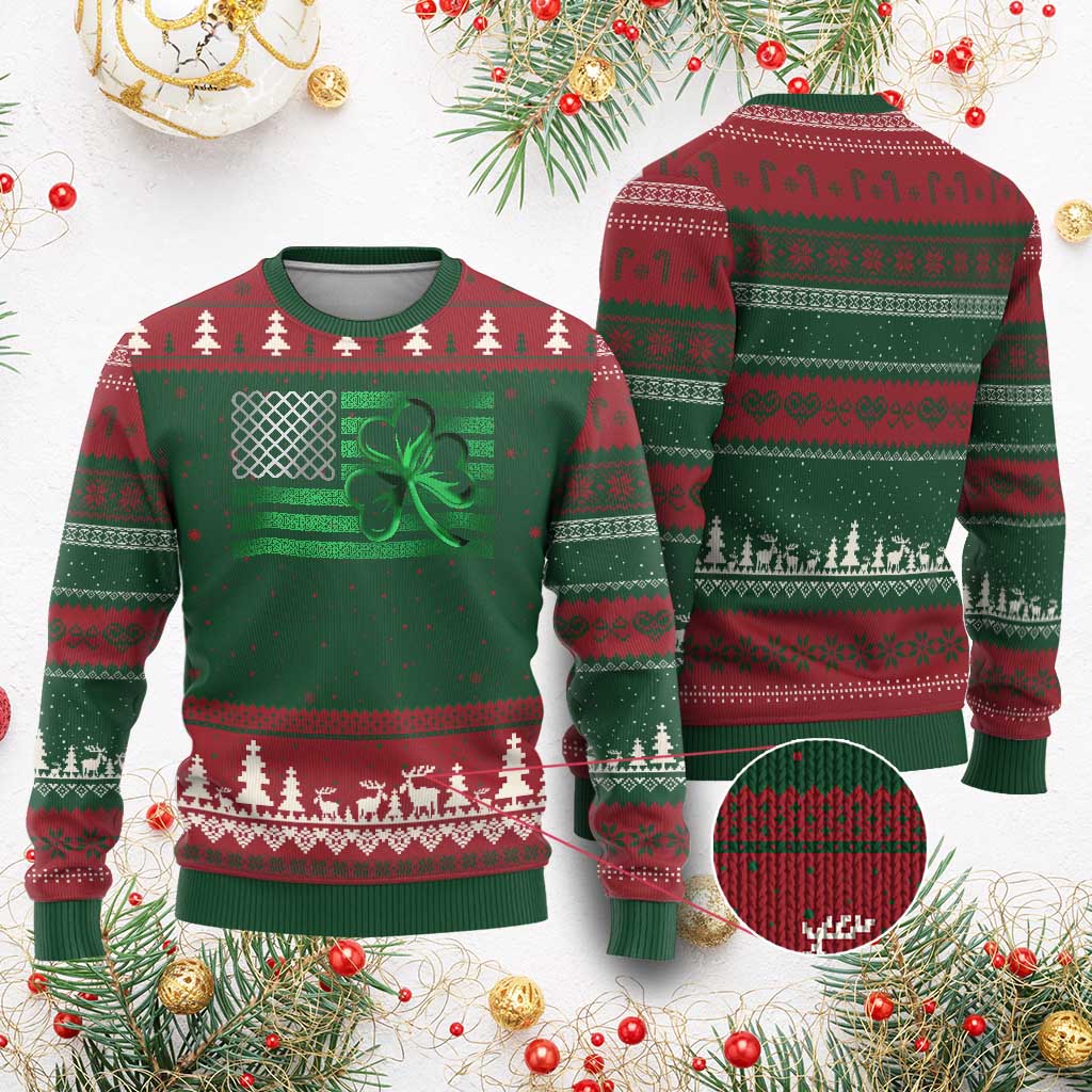 Funny Irish Americans Ugly Christmas Sweater Shamrock Celtic Knot American Flag St Patrick's Day TS11 Red Green Print Your Wear