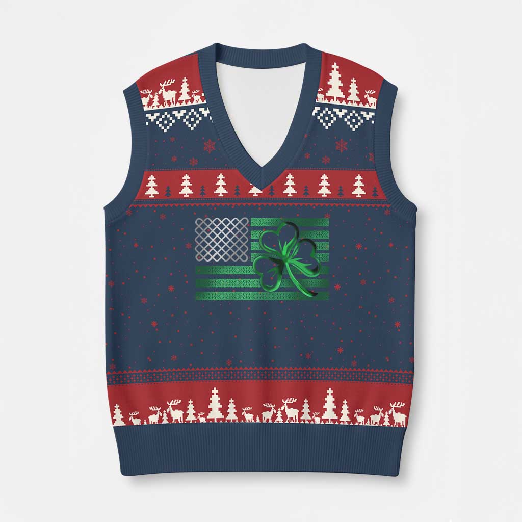 Funny Irish Americans V-Neck Knit Sweater Vest Shamrock Celtic Knot American Flag St Patrick's Day TS11 Navy Red Print Your Wear