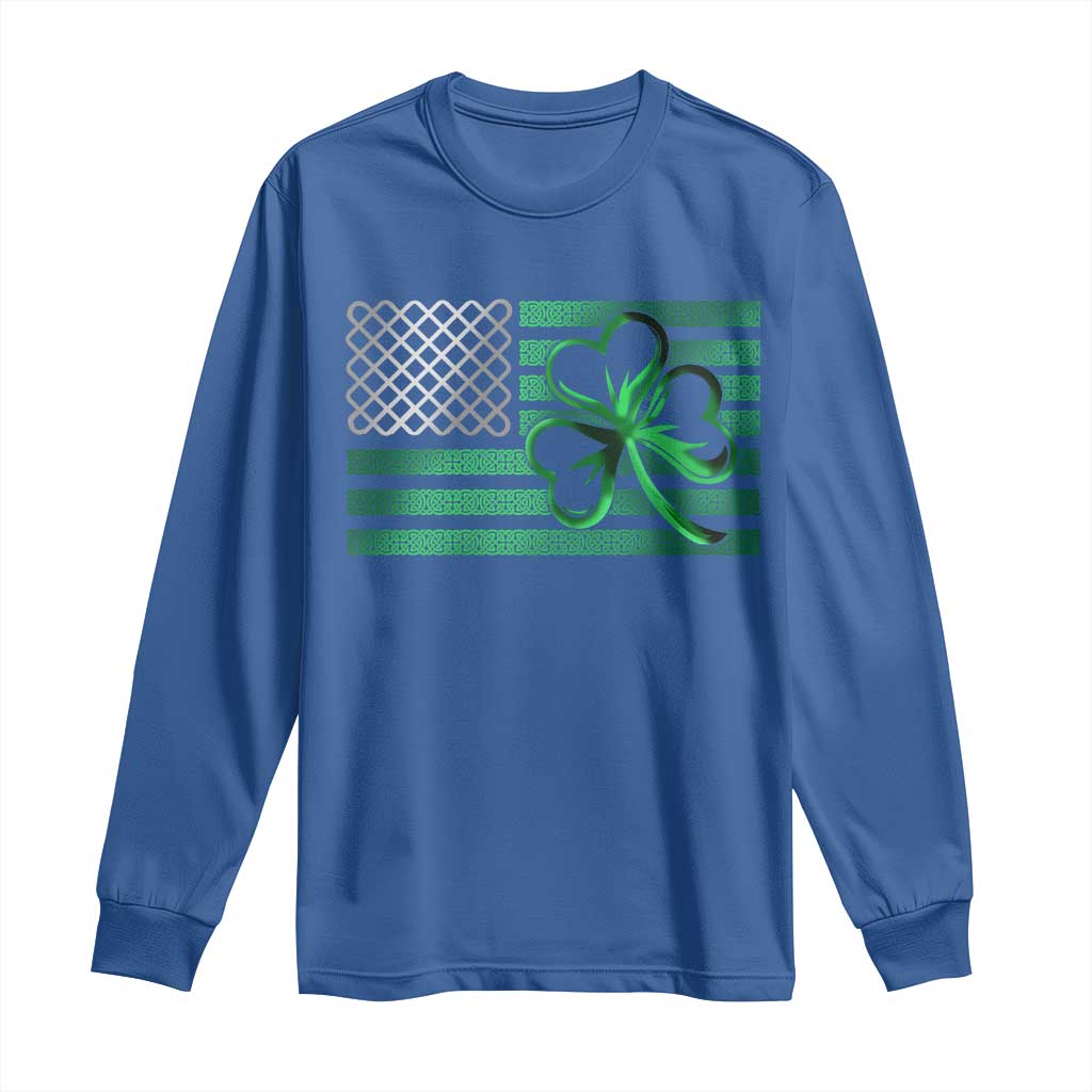 Funny Irish Americans Long Sleeve Shirt Shamrock Celtic Knot American Flag St Patrick's Day TS11 Royal Blue Print Your Wear