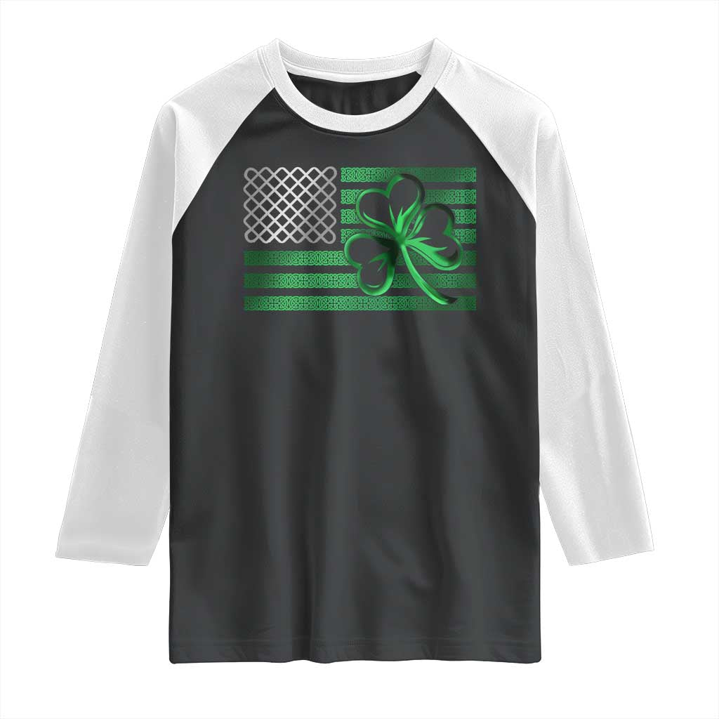 Funny Irish Americans Raglan Shirt Shamrock Celtic Knot American Flag St Patrick's Day TS11 Black White Print Your Wear