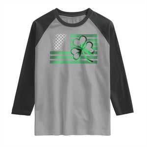 Funny Irish Americans Raglan Shirt Shamrock Celtic Knot American Flag St Patrick's Day TS11 Sport Gray Black Print Your Wear