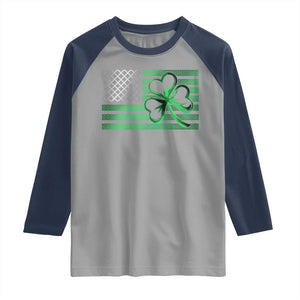 Funny Irish Americans Raglan Shirt Shamrock Celtic Knot American Flag St Patrick's Day TS11 Sport Gray Navy Print Your Wear