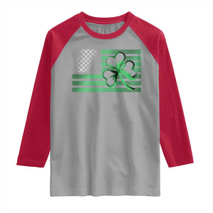 Funny Irish Americans Raglan Shirt Shamrock Celtic Knot American Flag St Patrick's Day TS11 Sport Gray Red Print Your Wear