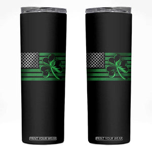 Funny Irish Americans Skinny Tumbler Shamrock Celtic Knot American Flag St Patrick's Day TS11 Black Print Your Wear