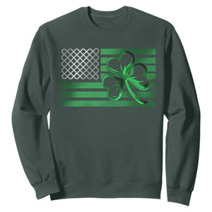 Funny Irish Americans Sweatshirt Shamrock Celtic Knot American Flag St Patrick's Day TS11 Dark Forest Green Print Your Wear