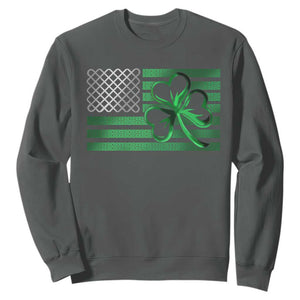 Funny Irish Americans Sweatshirt Shamrock Celtic Knot American Flag St Patrick's Day TS11 Dark Heather Print Your Wear