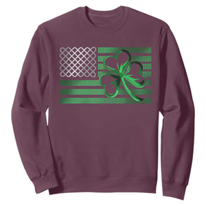 Funny Irish Americans Sweatshirt Shamrock Celtic Knot American Flag St Patrick's Day TS11 Maroon Print Your Wear