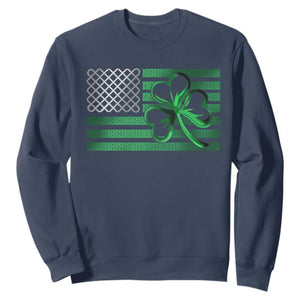 Funny Irish Americans Sweatshirt Shamrock Celtic Knot American Flag St Patrick's Day TS11 Navy Print Your Wear