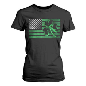 Funny Irish Americans T Shirt For Women Shamrock Celtic Knot American Flag St Patrick's Day TS11 Black Print Your Wear