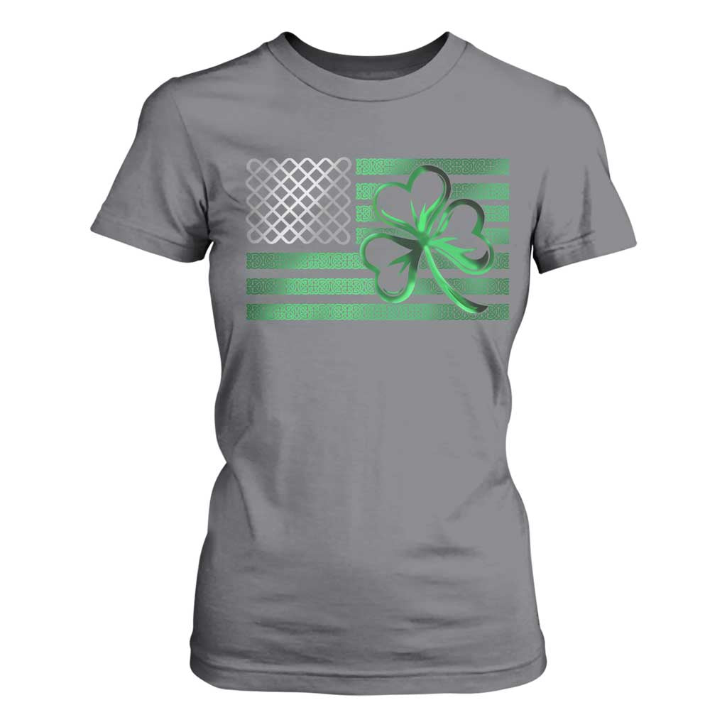Funny Irish Americans T Shirt For Women Shamrock Celtic Knot American Flag St Patrick's Day TS11 Charcoal Print Your Wear