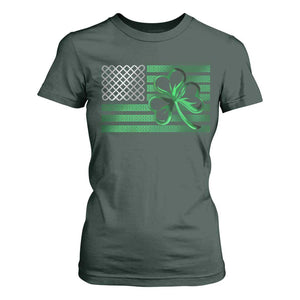 Funny Irish Americans T Shirt For Women Shamrock Celtic Knot American Flag St Patrick's Day TS11 Dark Forest Green Print Your Wear