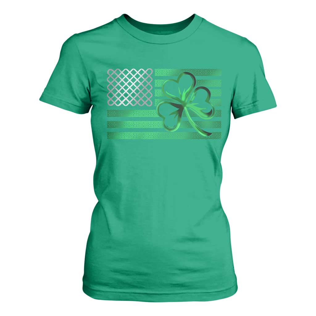 Funny Irish Americans T Shirt For Women Shamrock Celtic Knot American Flag St Patrick's Day TS11 Irish Green Print Your Wear
