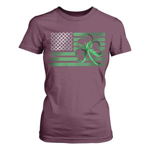 Funny Irish Americans T Shirt For Women Shamrock Celtic Knot American Flag St Patrick's Day TS11 Maroon Print Your Wear