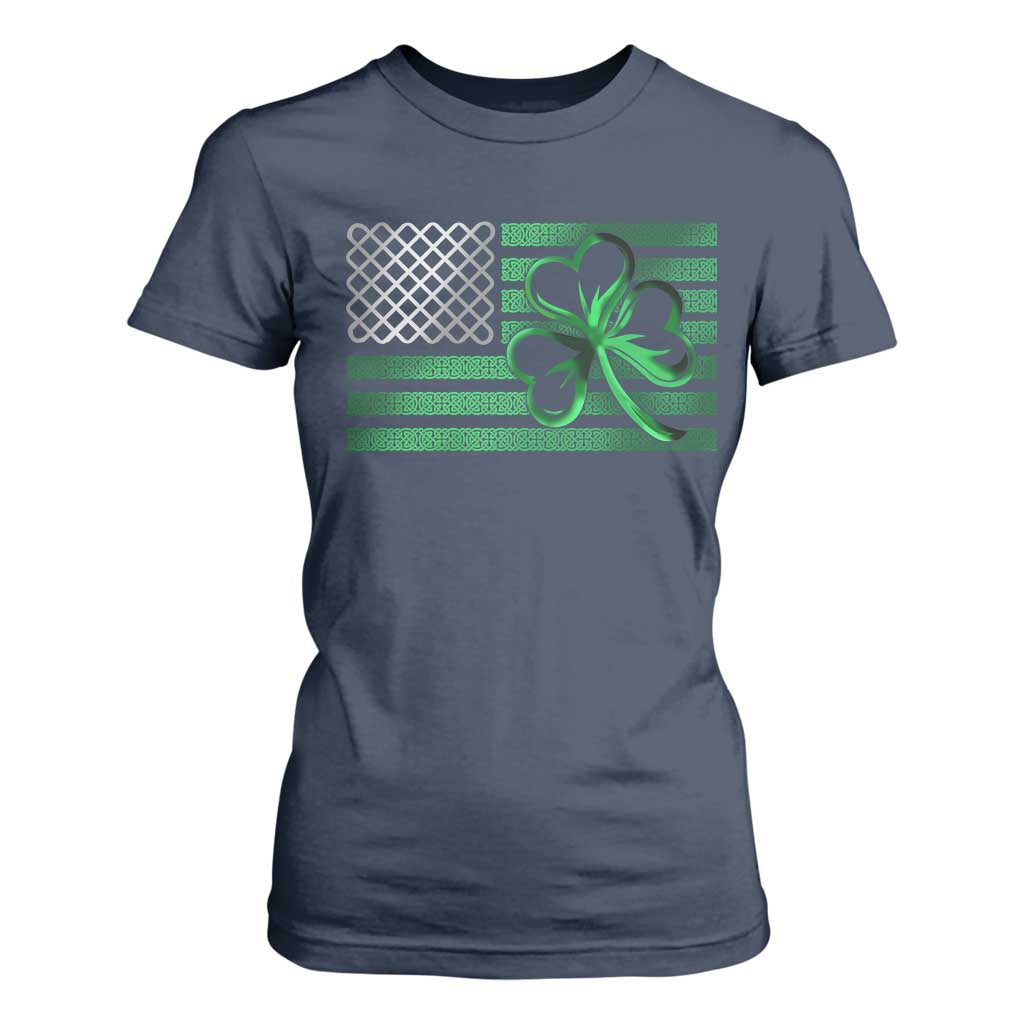 Funny Irish Americans T Shirt For Women Shamrock Celtic Knot American Flag St Patrick's Day TS11 Navy Print Your Wear