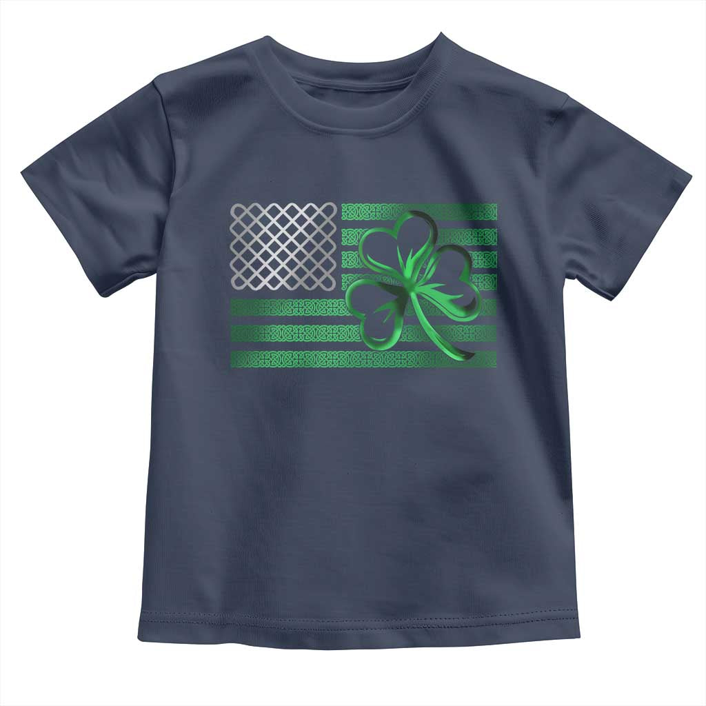 Funny Irish Americans Toddler T Shirt Shamrock Celtic Knot American Flag St Patrick's Day TS11 Navy Print Your Wear
