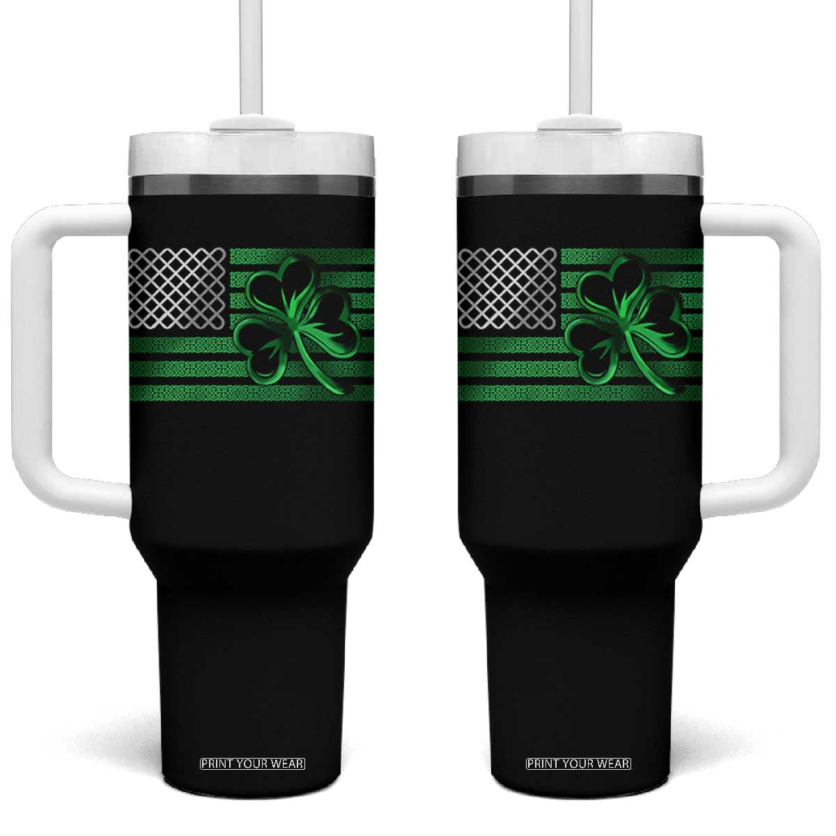 Funny Irish Americans Tumbler With Handle Shamrock Celtic Knot American Flag St Patrick's Day TS11 One Size: 40 oz Black Print Your Wear