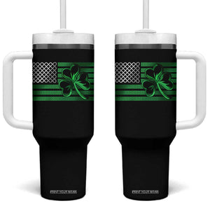 Funny Irish Americans Tumbler With Handle Shamrock Celtic Knot American Flag St Patrick's Day TS11 One Size: 40 oz Black Print Your Wear