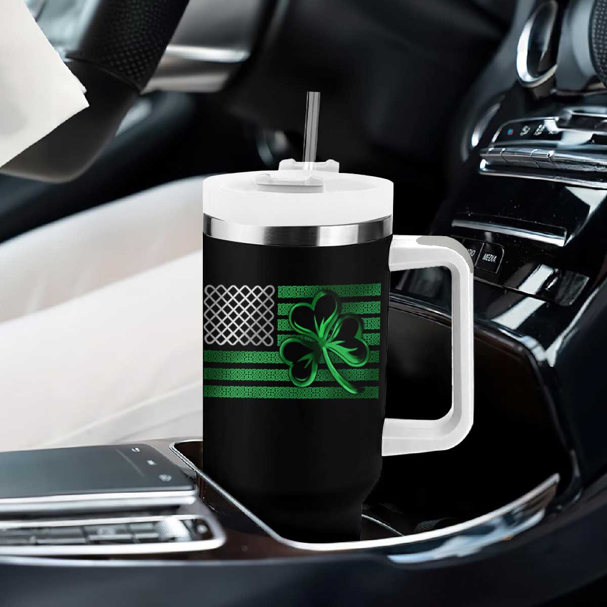 Funny Irish Americans Tumbler With Handle Shamrock Celtic Knot American Flag St Patrick's Day TS11 Print Your Wear
