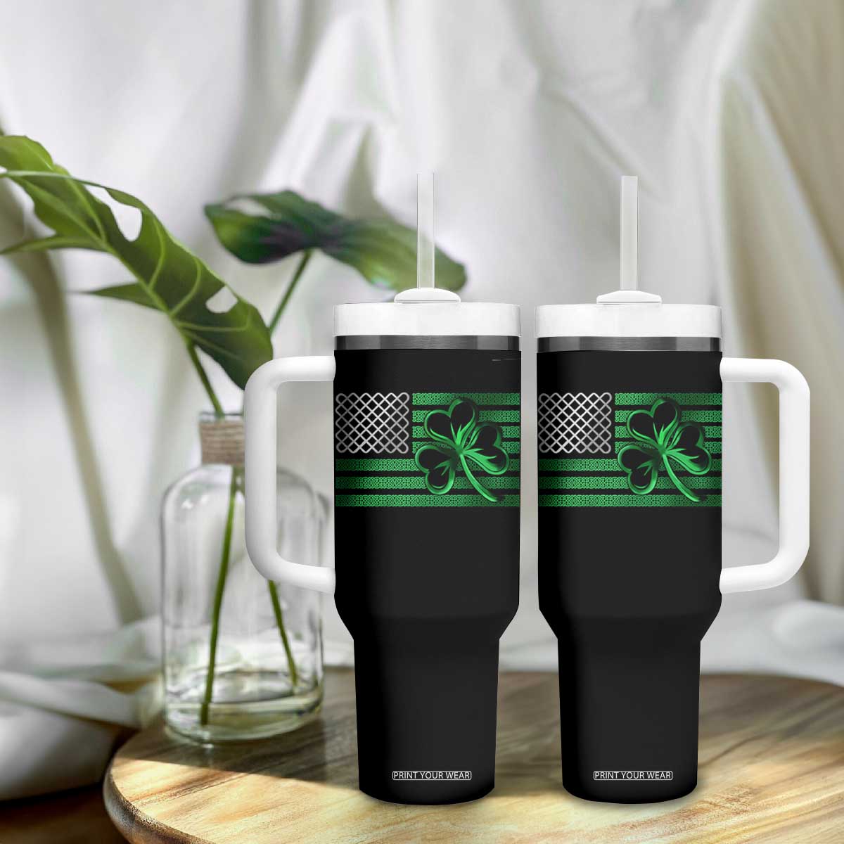 Funny Irish Americans Tumbler With Handle Shamrock Celtic Knot American Flag St Patrick's Day TS11 Print Your Wear