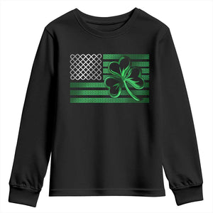 Funny Irish Americans Youth Sweatshirt Shamrock Celtic Knot American Flag St Patrick's Day TS11 Black Print Your Wear