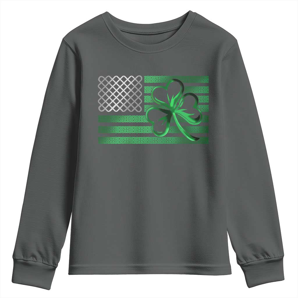 Funny Irish Americans Youth Sweatshirt Shamrock Celtic Knot American Flag St Patrick's Day TS11 Dark Heather Print Your Wear